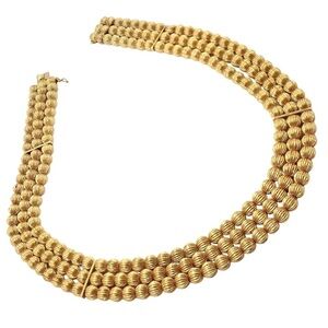 Vintage Estate Ilias Lalaounis 18k Yellow Gold Carved Bead Ball Necklace